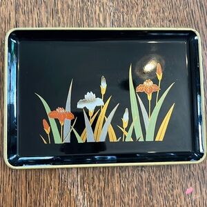 Vintage Otagiri Japan Iris black lacquer gold tray